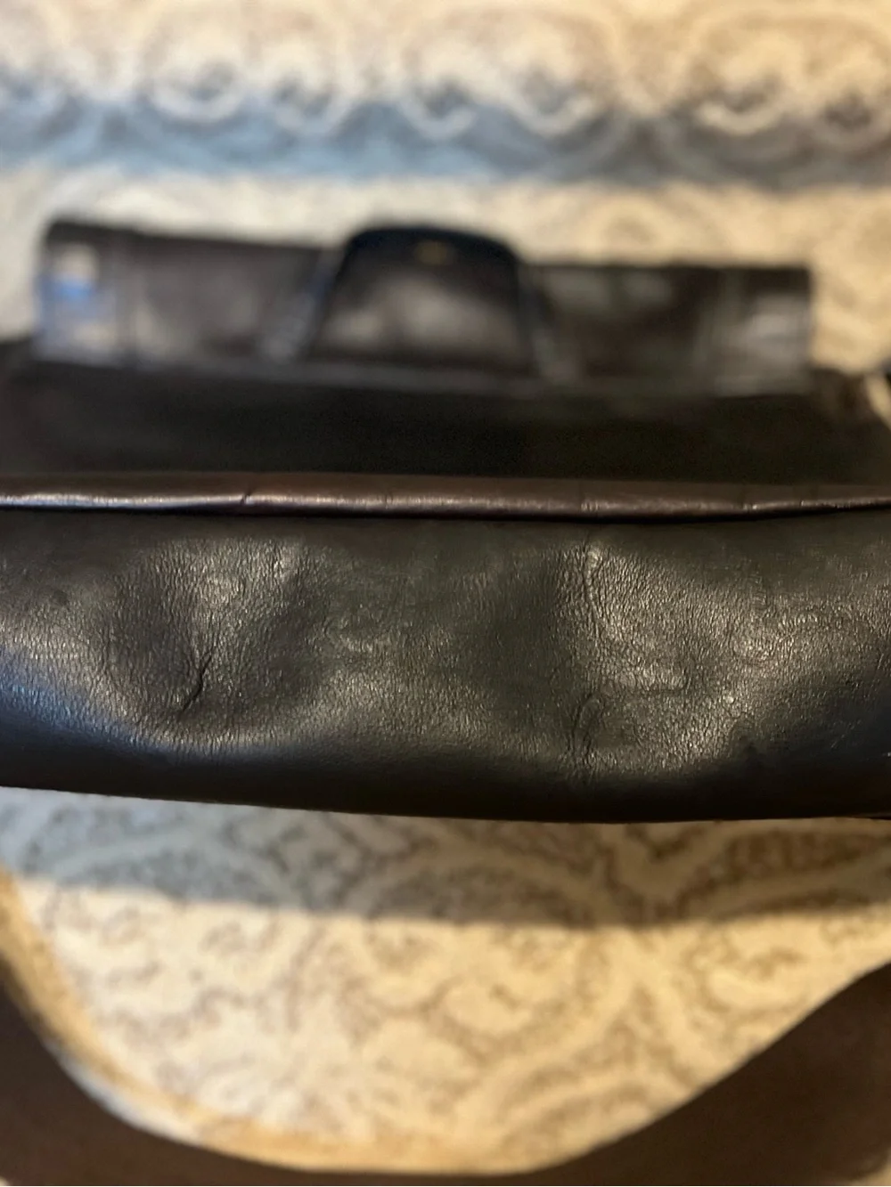 Kenneth Cole Reaction Black Leather Messenger Bag with Brown Strap